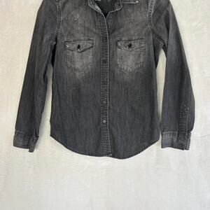 Gap‎ 1969 Womens Western Denim Shirt Black Wash Long Sleeve XS 109992-00